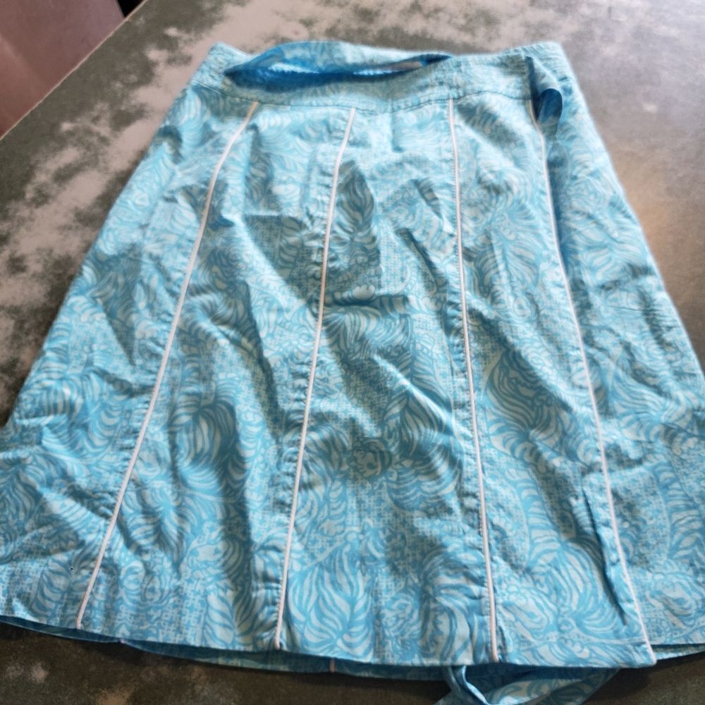 Lilly Pulitzer Jubilee Lennox Wrap Skirt Caged Tiger Seamist Blue sz 2